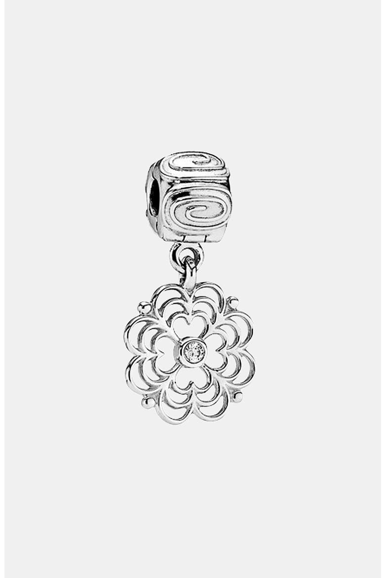 Dogwood Dangle Charm, Main, color, SILVER/ CLEAR ZIRCONIA