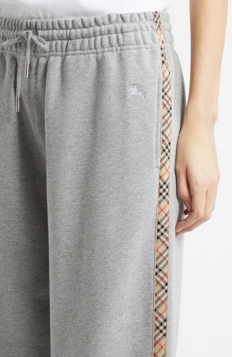 Burberry Jodie Check Tape French Terry Sweatpants, Alternate, color, Pale Grey Melange