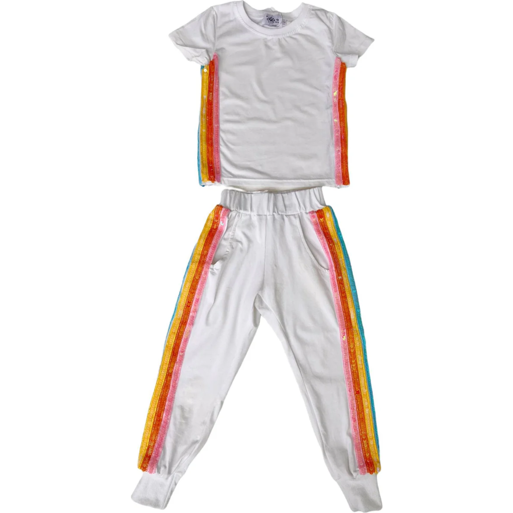 Lola + The Boys Rainbow Sequin Jogger Set