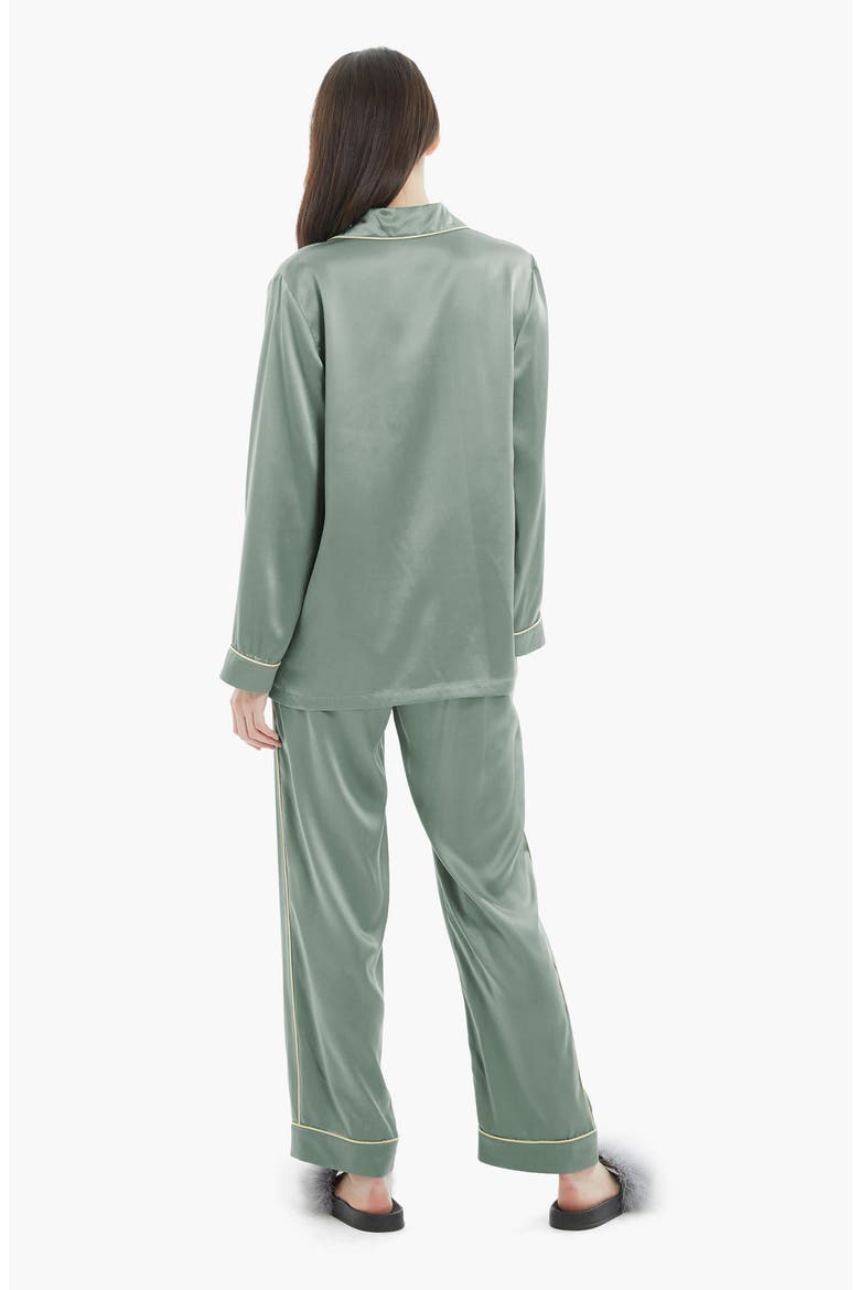 Women's Gold Piping Silk Pajamas Set, Alternate, color, Avocado Green