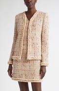 ST. JOHN Susan Fringe Trim Metallic Tweed Jacket