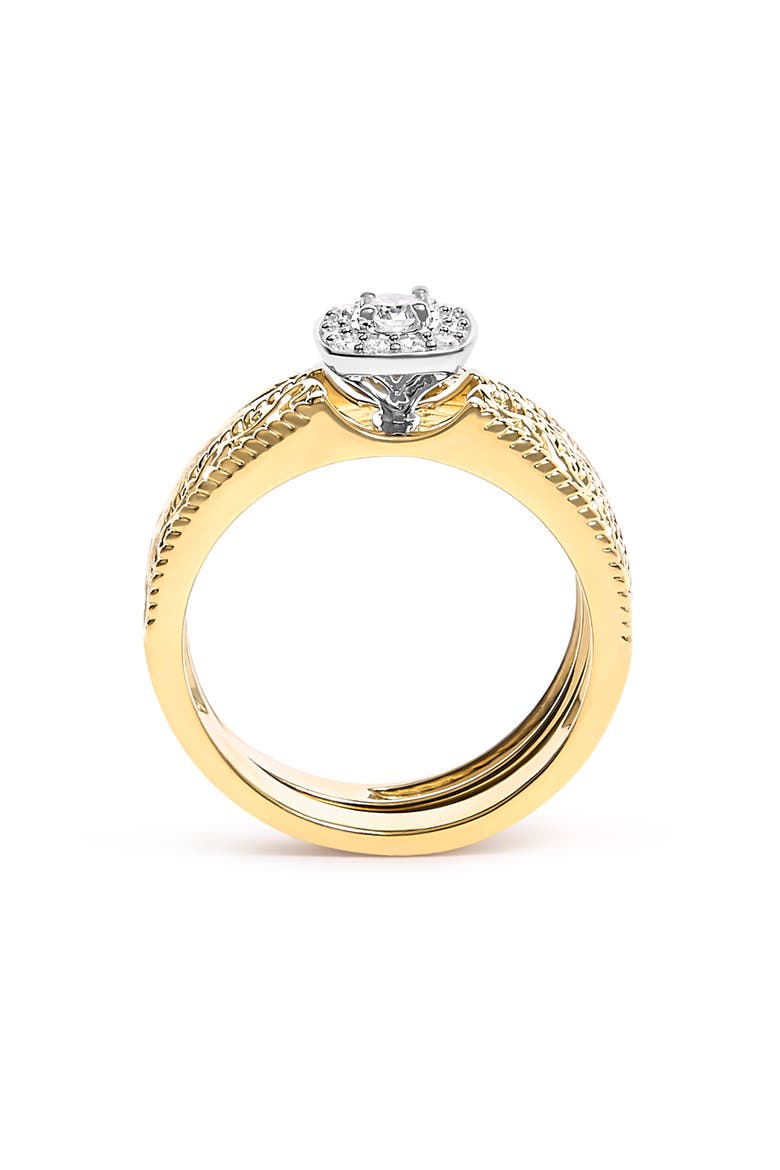 14K Yellow Gold Plated Silver 1/5 Ctw Diamond Halo and Milgrain Bridal Ring Set, Alternate, color, Yellow