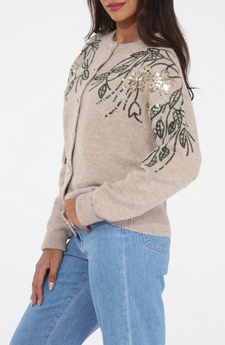 RAIN AND ROSE Sequin Cardigan, Alternate, color, Tan