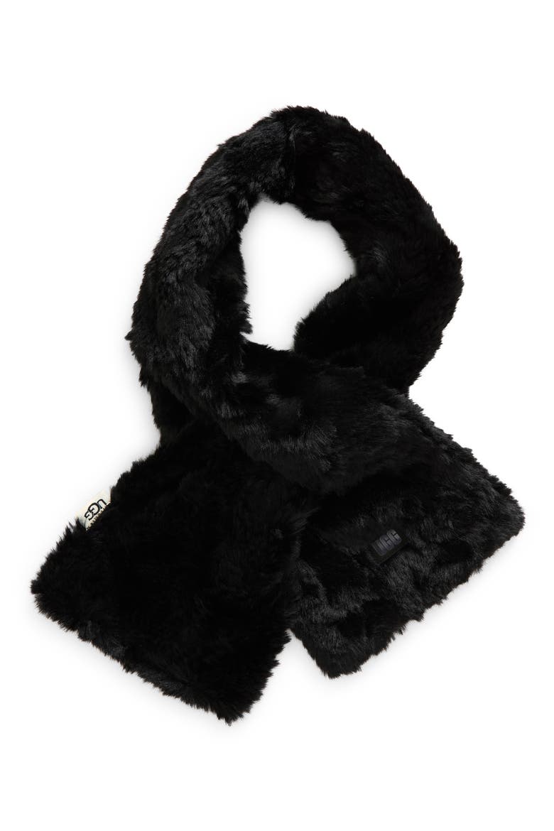 Faux Fur Pull Through Scarf, Main, color, BLACK