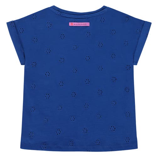 Stains And Stories By Babyface Allover Flower Eyelet Cap Sleeve Top In Blue
