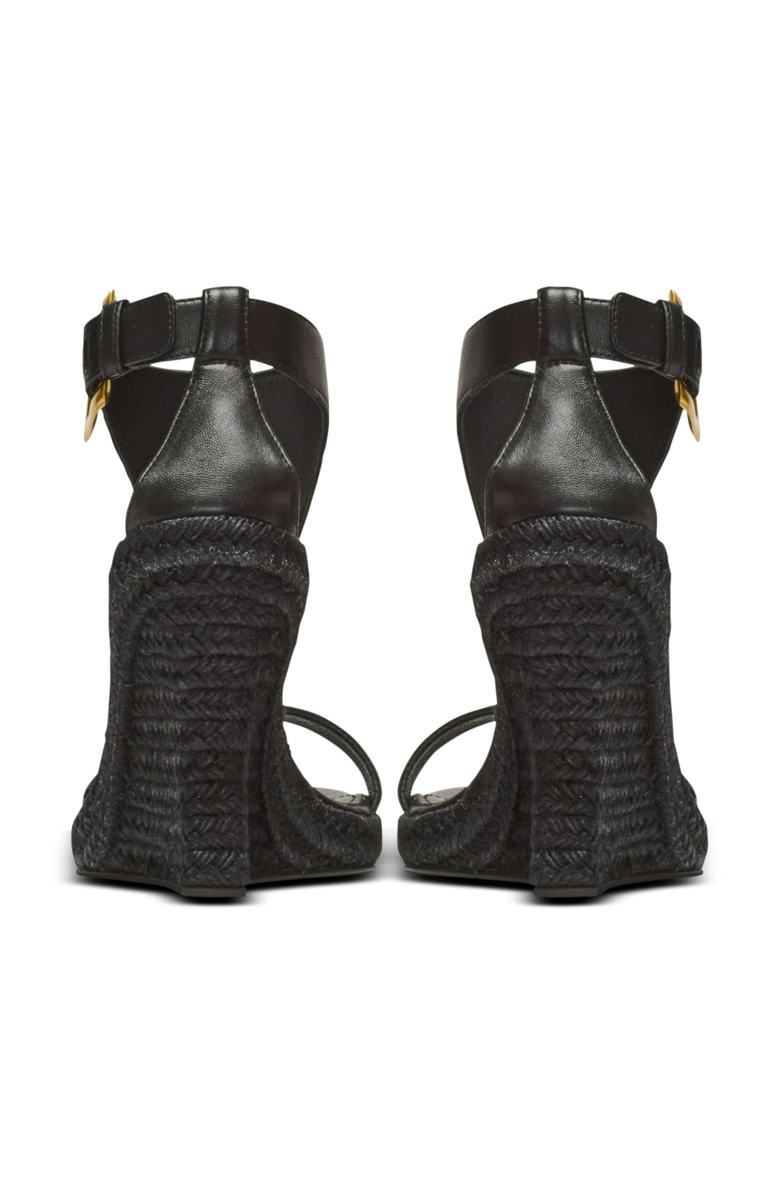 Balmain Anthem wedge lambskin espadrilles, Alternate, color, Black