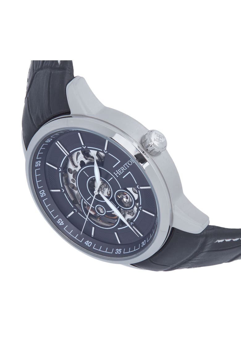 Davies Semi-Skeleton Leather-Band Watch, Alternate, color, Silver/Black
