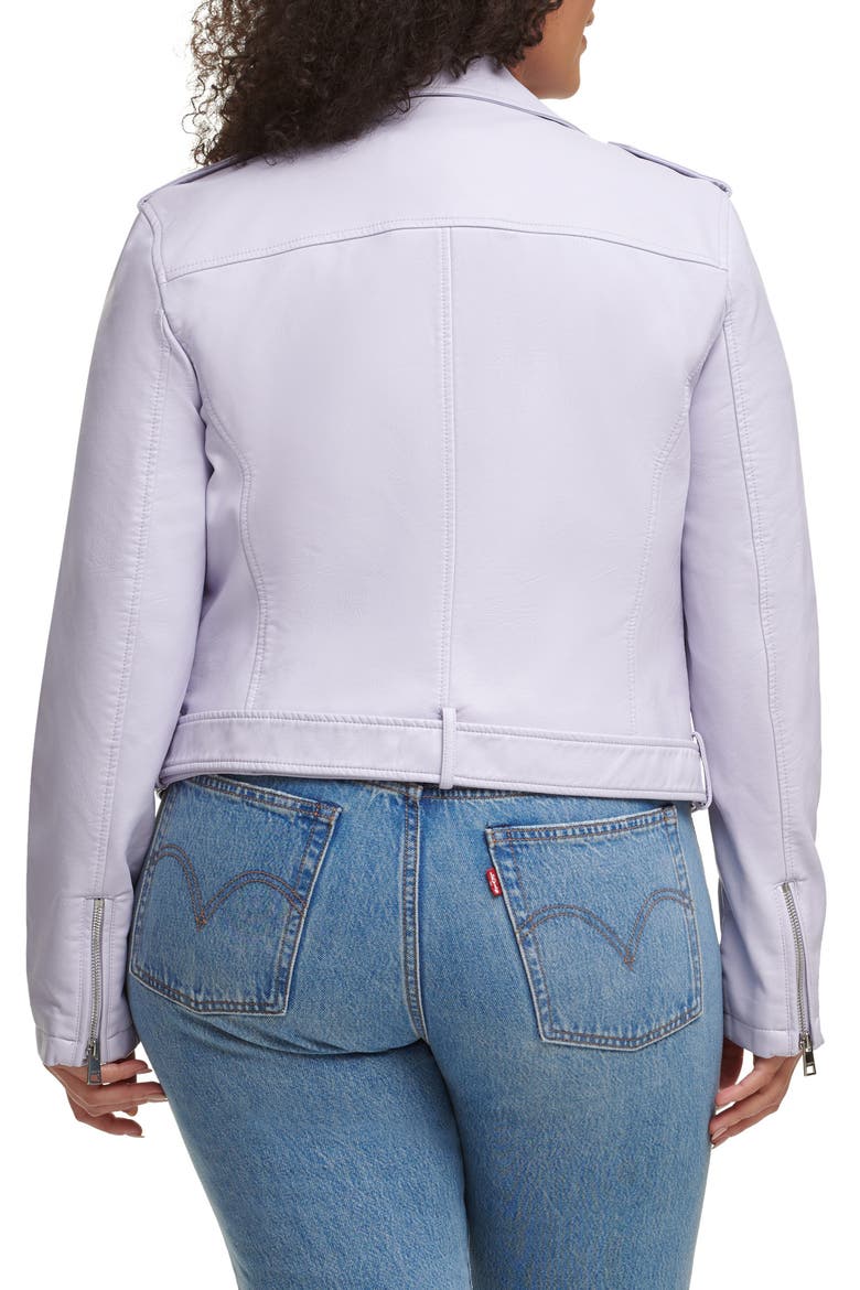 Water Repellent Faux Leather Fashion Belted Moto Jacket, Alternate, color, LILAC