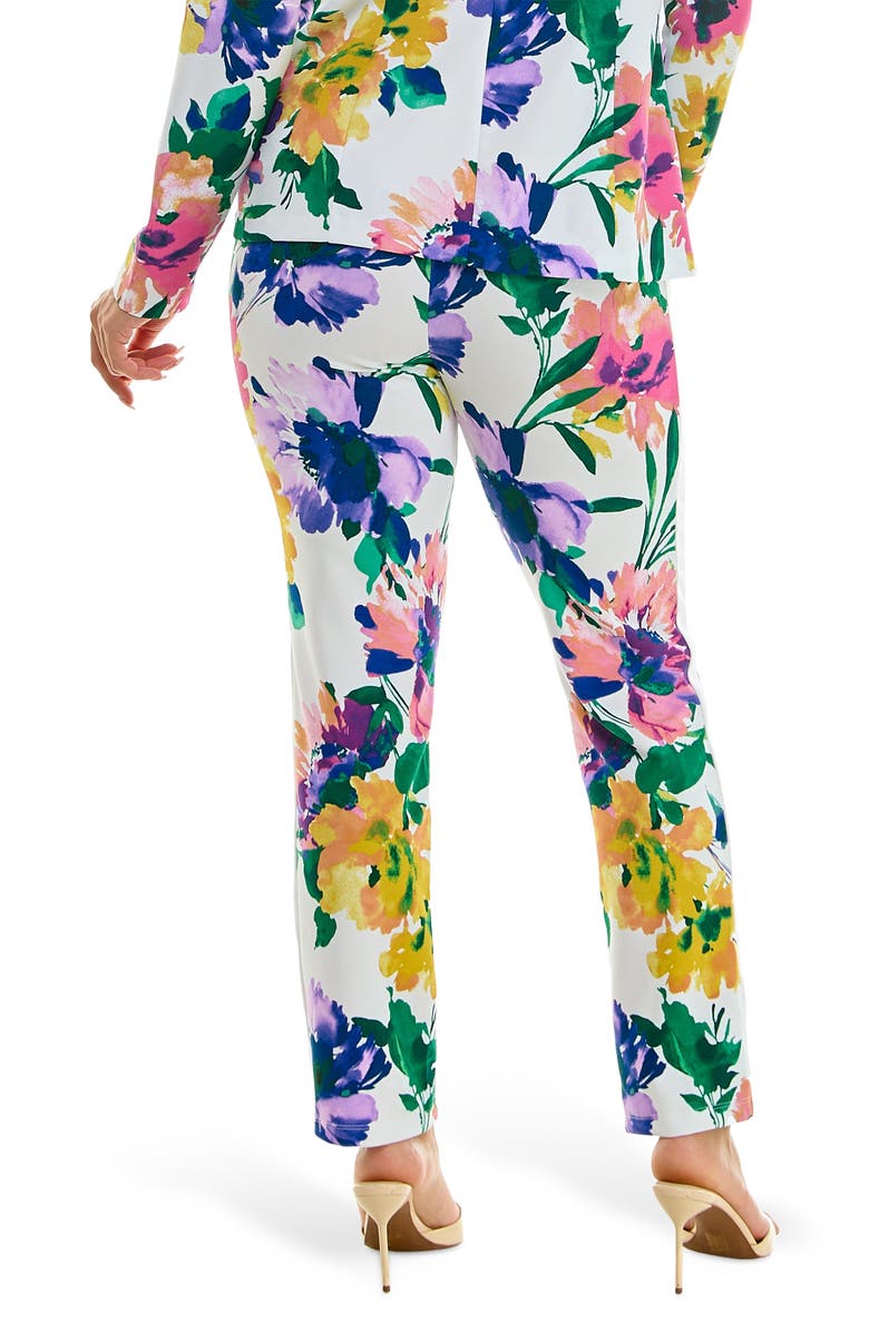 Nina Leonard Floral Print Skinny Fit Suit, Alternate, color, White Multi