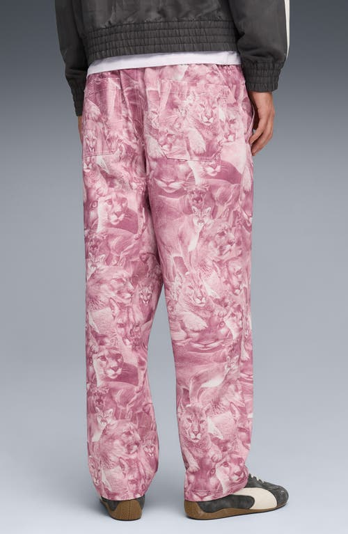Puma Special Items Allover Cat Print Drawstring Pants In Pink