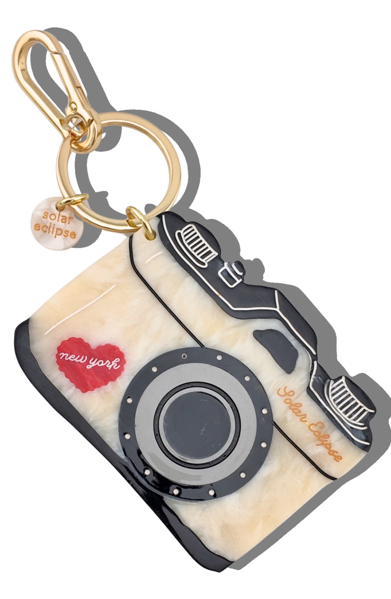 Solar Eclipse NY Camera Key Chain Bag Charm, Main, color, Cream