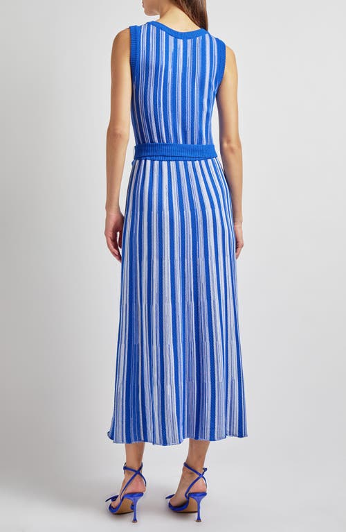 Misook Modern Fit Sleeveless Rib Knit Dress In Aegean Blue/white