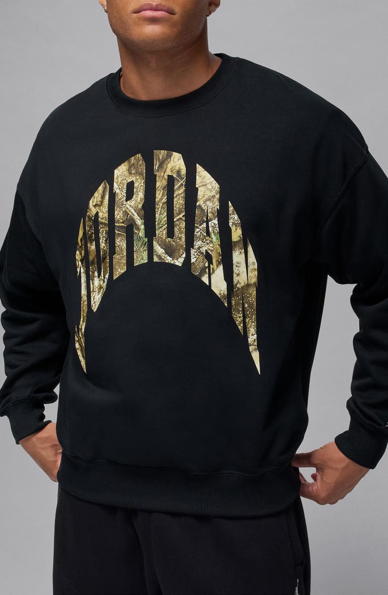 Jordan x Realtree Oversize Graphic Crewneck Sweatshirt, Main, color, Black/ Sail
