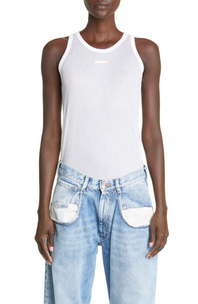 Maison Margiela Patch Rib Cotton & Silk Tank, Main, color, 