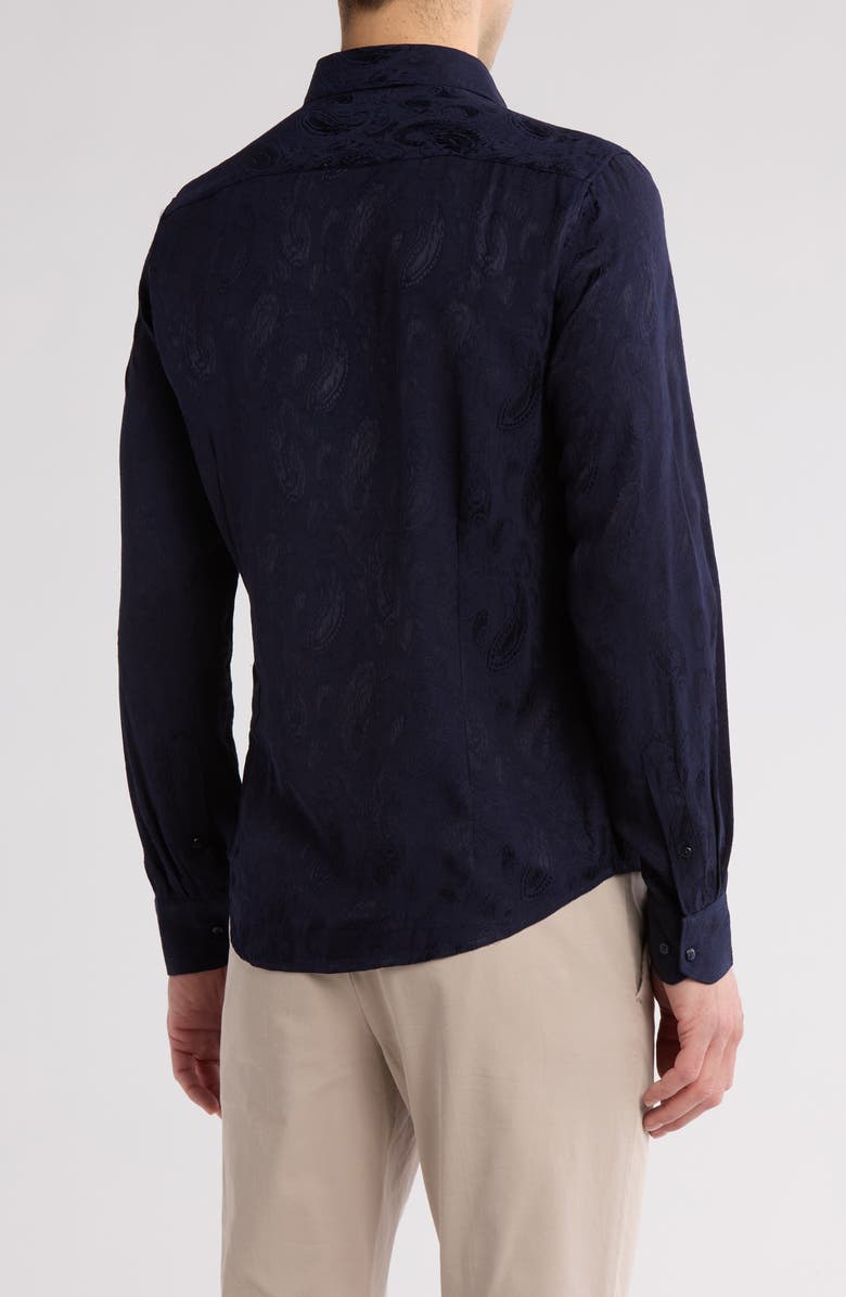 DENIM AND FLOWER Jacquard Long Sleeve Button-Up Shirt, Alternate, color, Navy