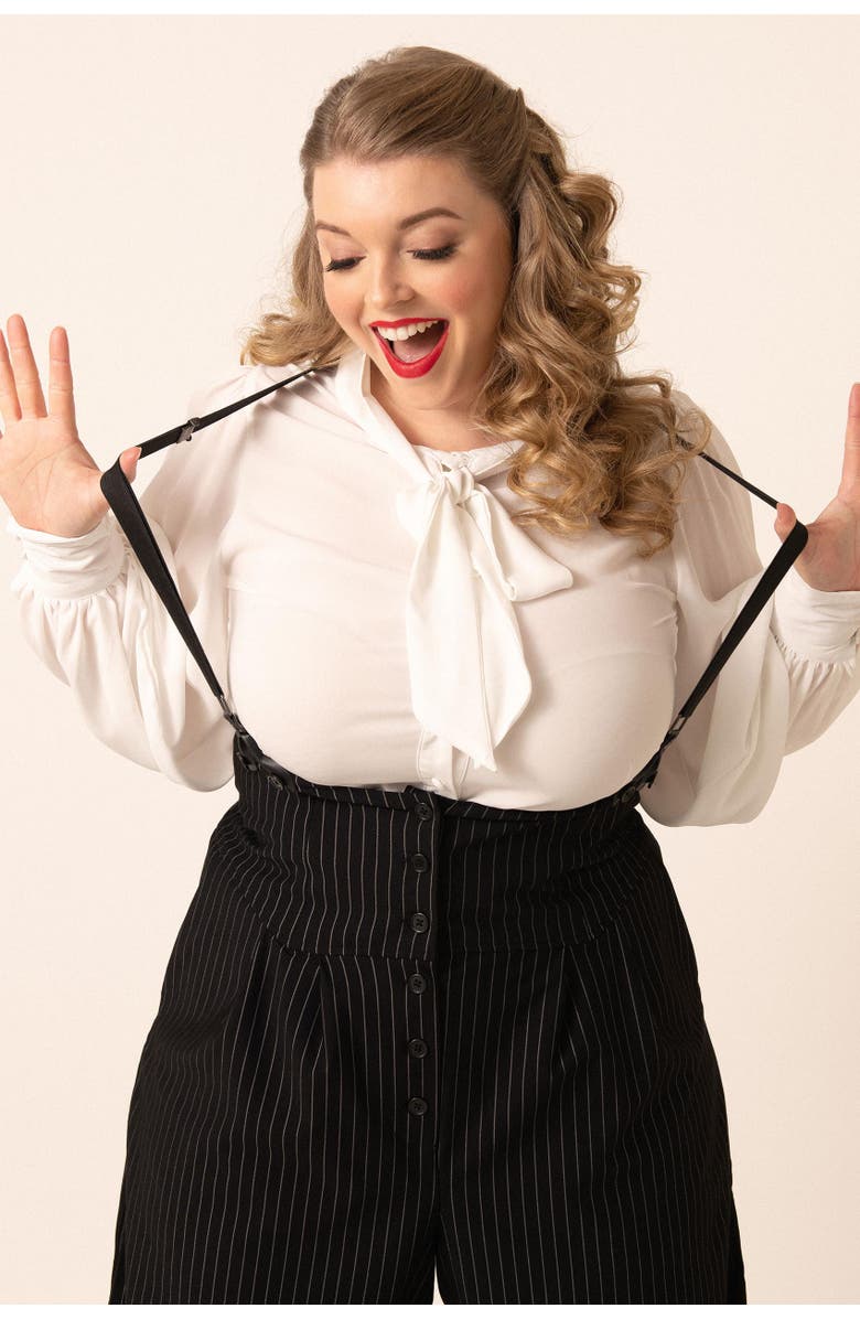 Unique Vintage Plus Size Long Sleeve Neck Tie Gwen Blouse, Alternate, color, White