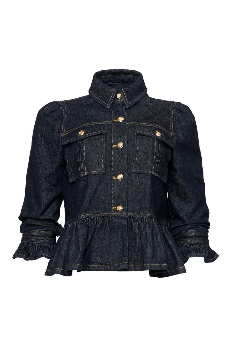Delanie Denim Peplum Jacket, Alternate, color, INDIGO NOIR