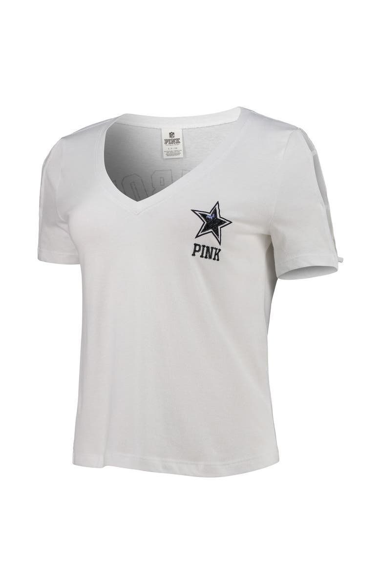 PINK BY VICTORIAS SECRET Women's PINK by Victoria's Secret White Dallas Cowboys Strappy Sequin Perfect V-Neck T-Shirt, Alternate, color, 