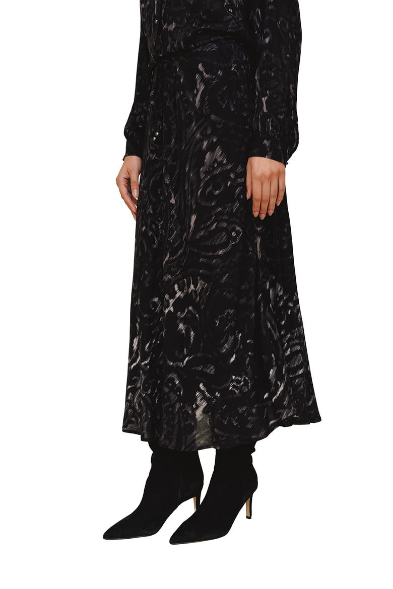 Paisley Print Bias Cut Midi Skirt, Alternate, color, BLACK PAISLEY