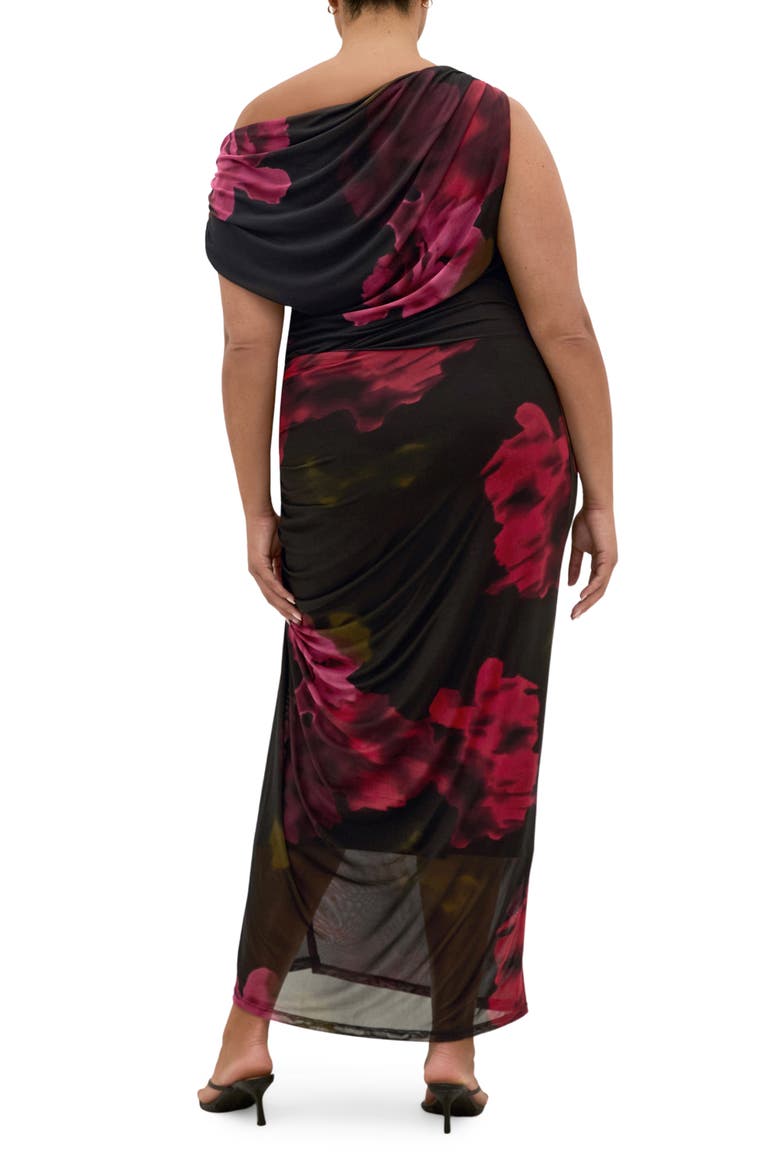Abstract Floral One-Shoulder Mesh Dress, Alternate, color, VIVID GARDEN