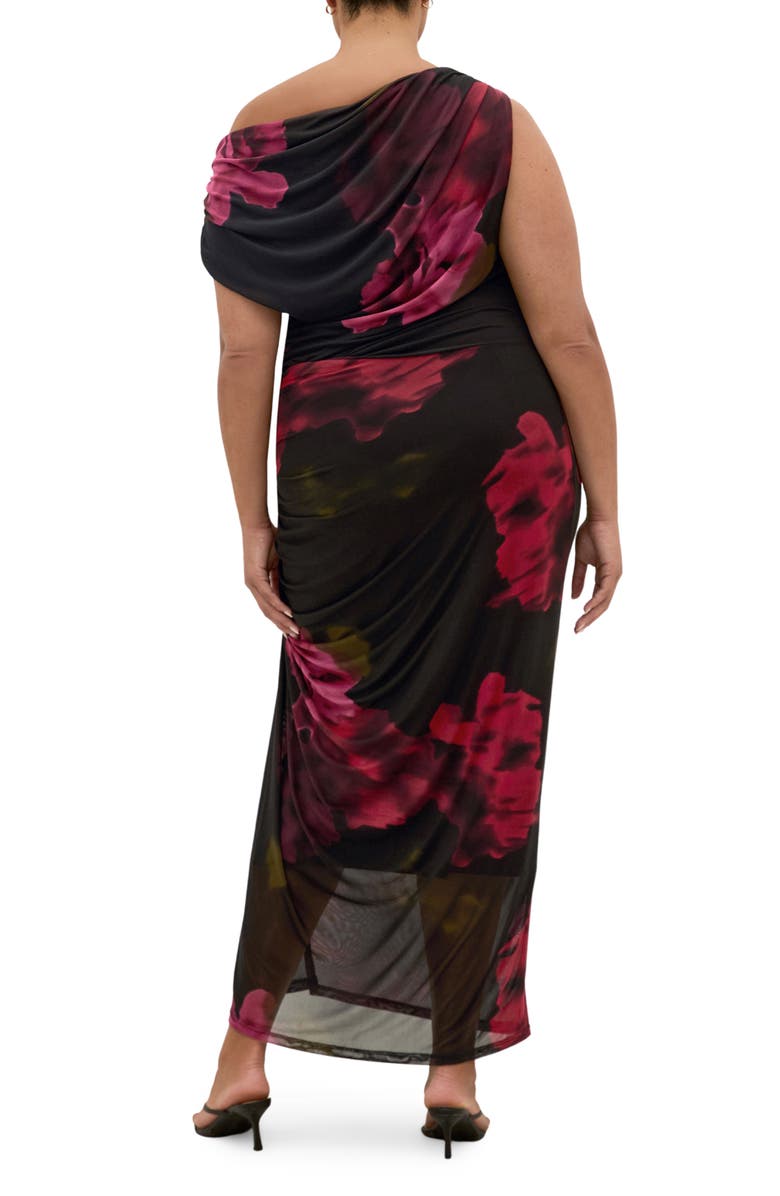 City Chic Abstract Floral One-Shoulder Mesh Dress, Alternate, color, 