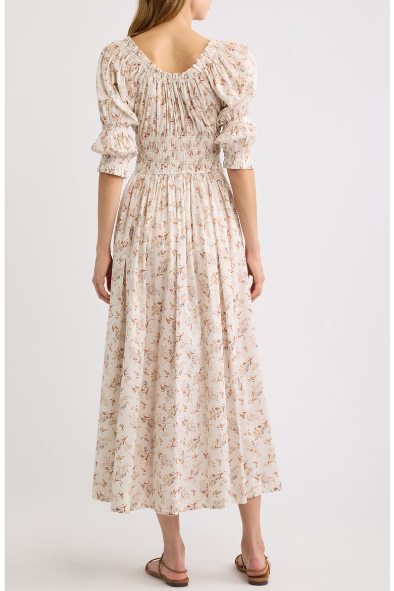 Ischia Floral Organic Cotton Midi Dress, Alternate, color, CREME WINDSWEPT MEADOW