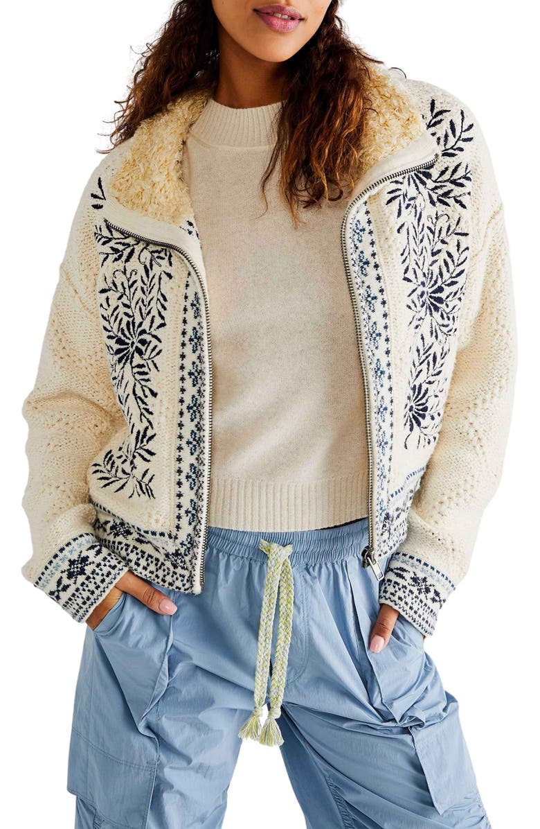 Free People True Embroidered Zip-Up Cardigan, Main, color,