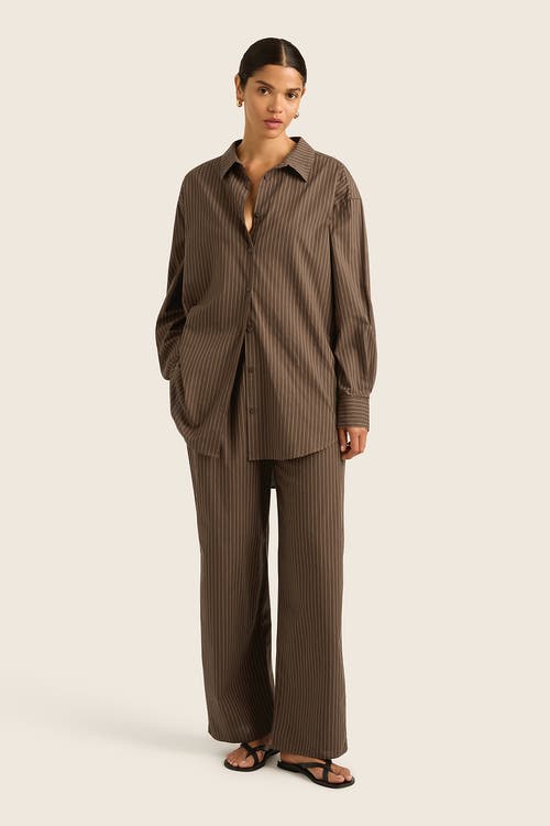 Hope And May Pacific Stripe Cotton Wide Leg Pant In Chestnut Stripe