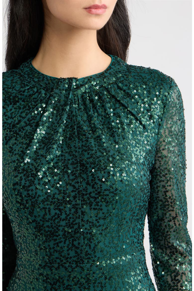 Sequin Twist Neckline Midi Dress, Alternate, color, DEEP JADE