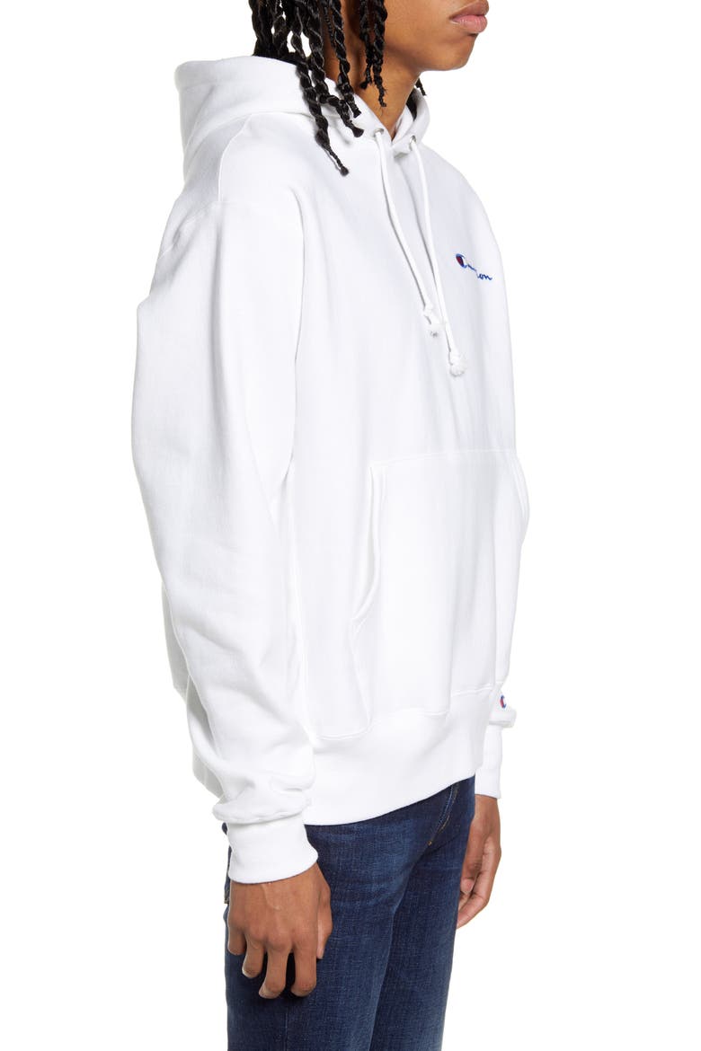Reverse Weave® Script Chest Logo Hoodie, Alternate, color, WHITE