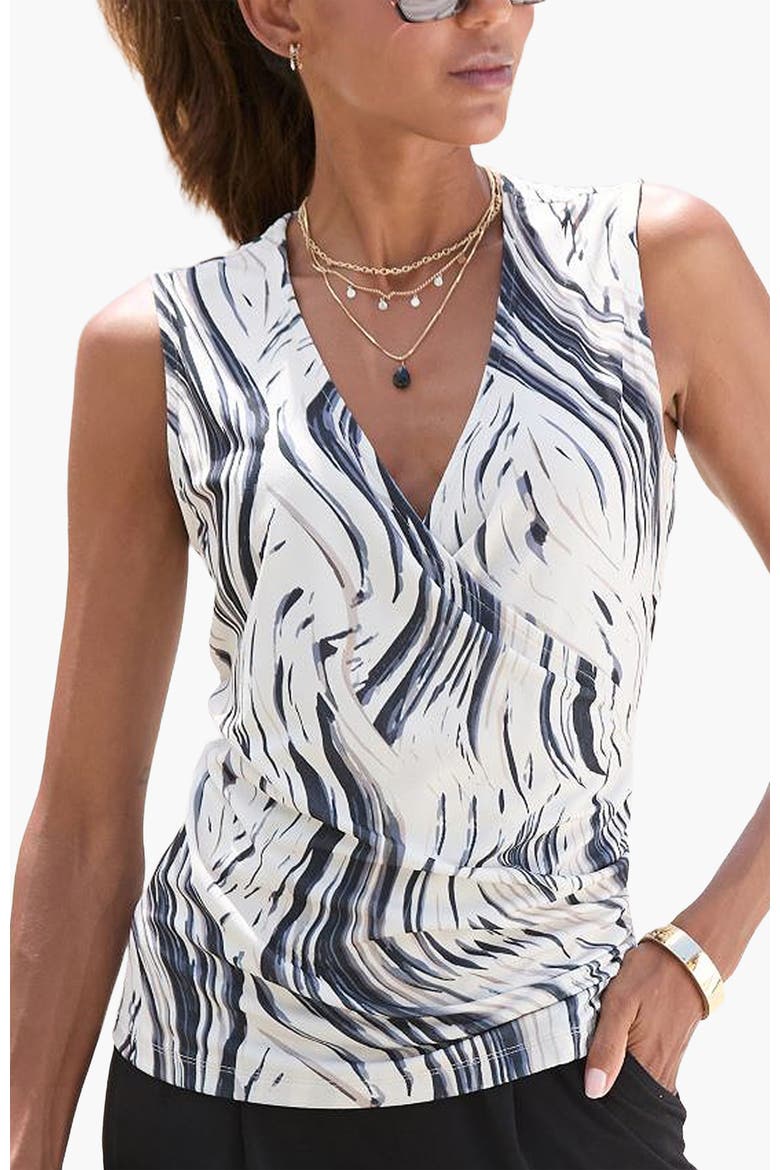 Sleeveless Wrap Look Top, Main, color, Beige & Black