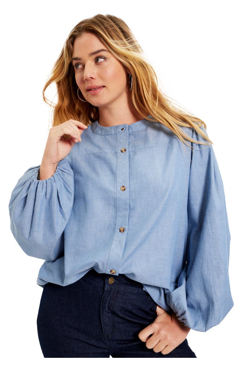 Puff Sleeve Chambray Jacket, Main, color, LIGHT WASH