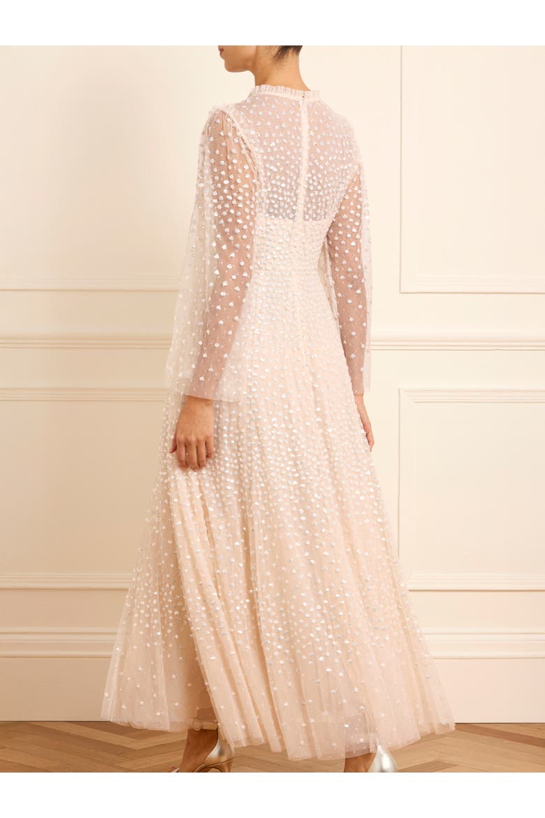 Scatter Dot Round Neck Ankle Gown, Alternate, color, Cream