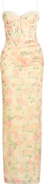 HOUSE OF CB Calista Floral Print Corset Sleeveless Gown