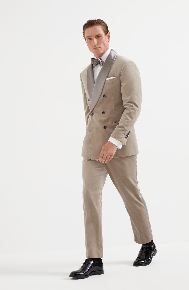 Brunello Cucinelli Cotton velvet tuxedo with one-and-a-half breasted shawl lapel jacket and pleated trousers, Alternate, color, 