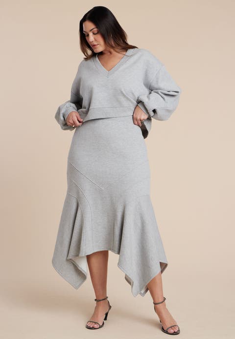 Seam Detail Trumpet French Terry Skirt (Plus)