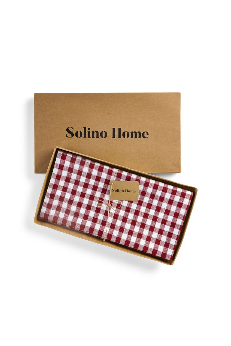 Linen Table Throw 52 x 52 Inch - Gingham Check, Alternate, color, Burgundy