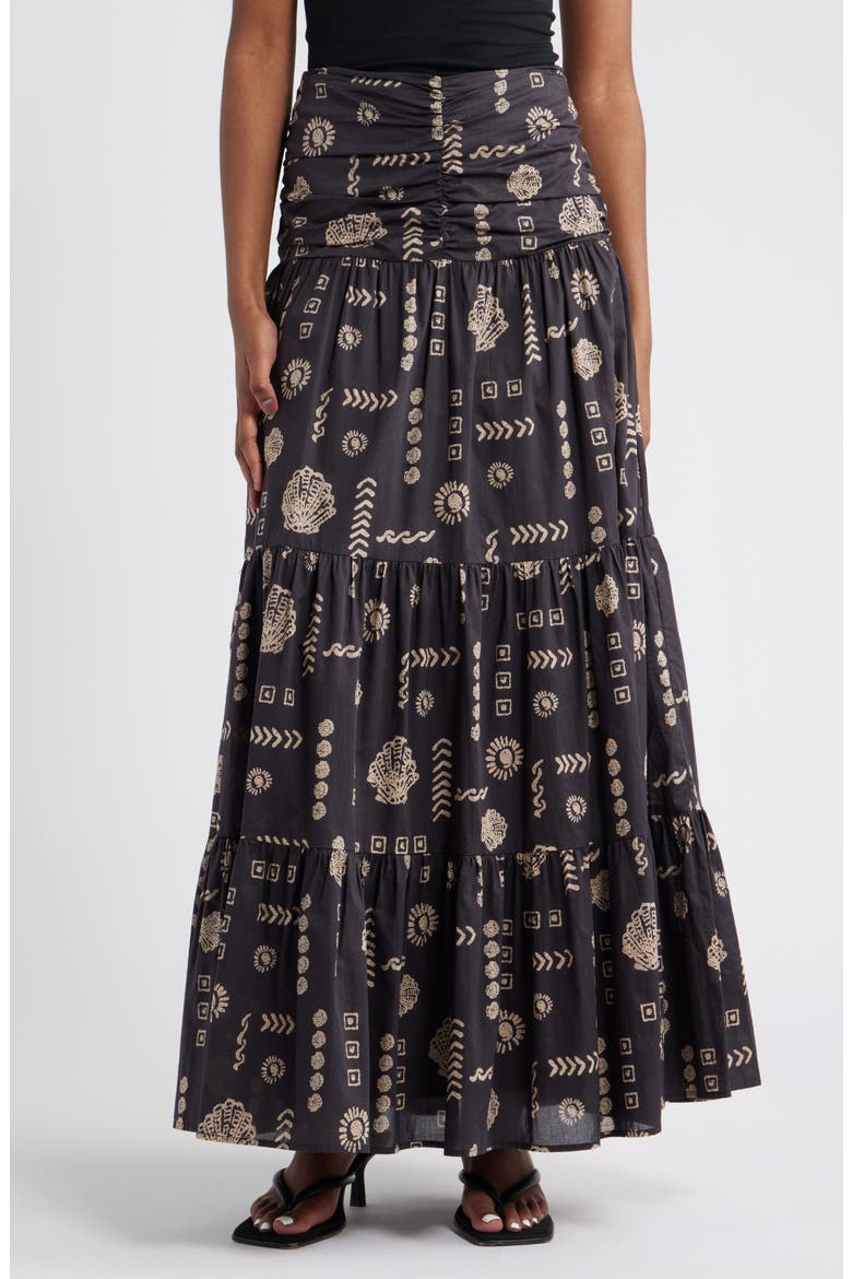 Agatha Floral Tiered Cotton Maxi Skirt, Main, color, BEACH SHELLS