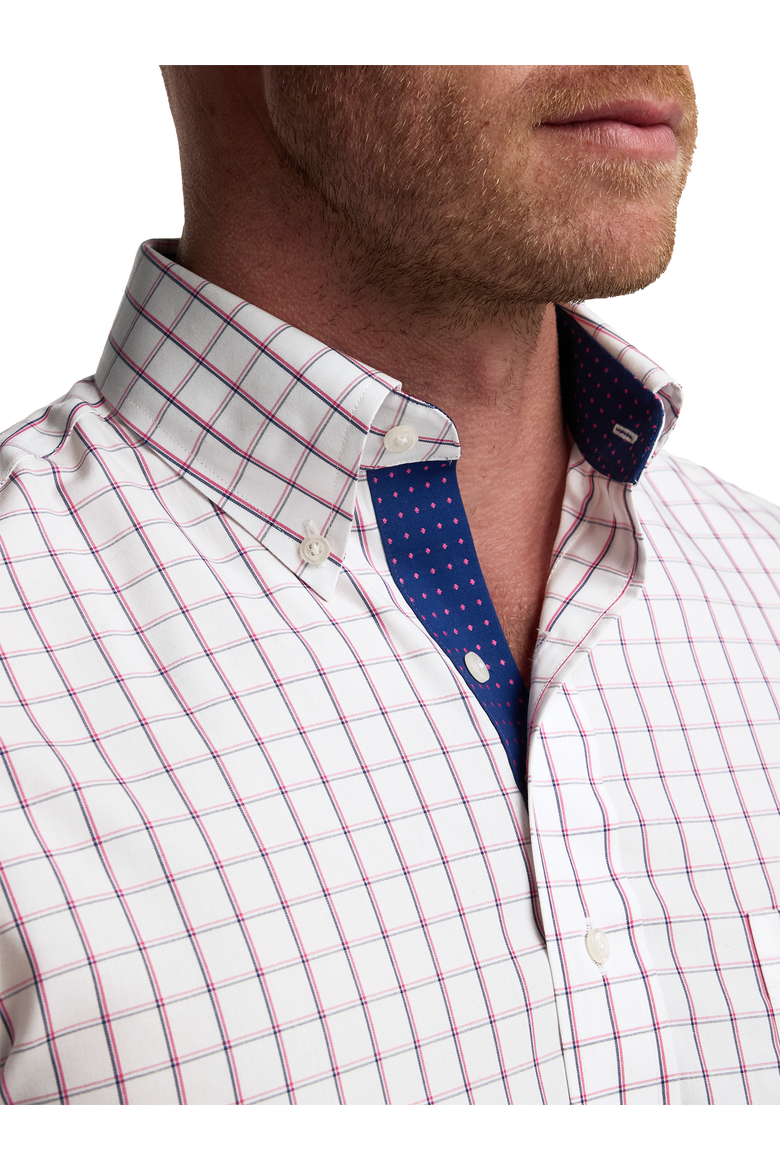 Cotton Buttondown Collar Poplin Tailored Contrast Trim Button Cuff Long Sleeve, Alternate, color, Navy/Pink