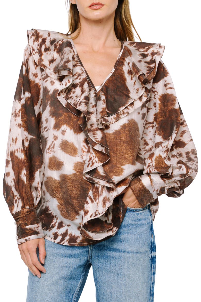 Sienna Animal Print Ruffle Top, Alternate, color, BROWN MULTI
