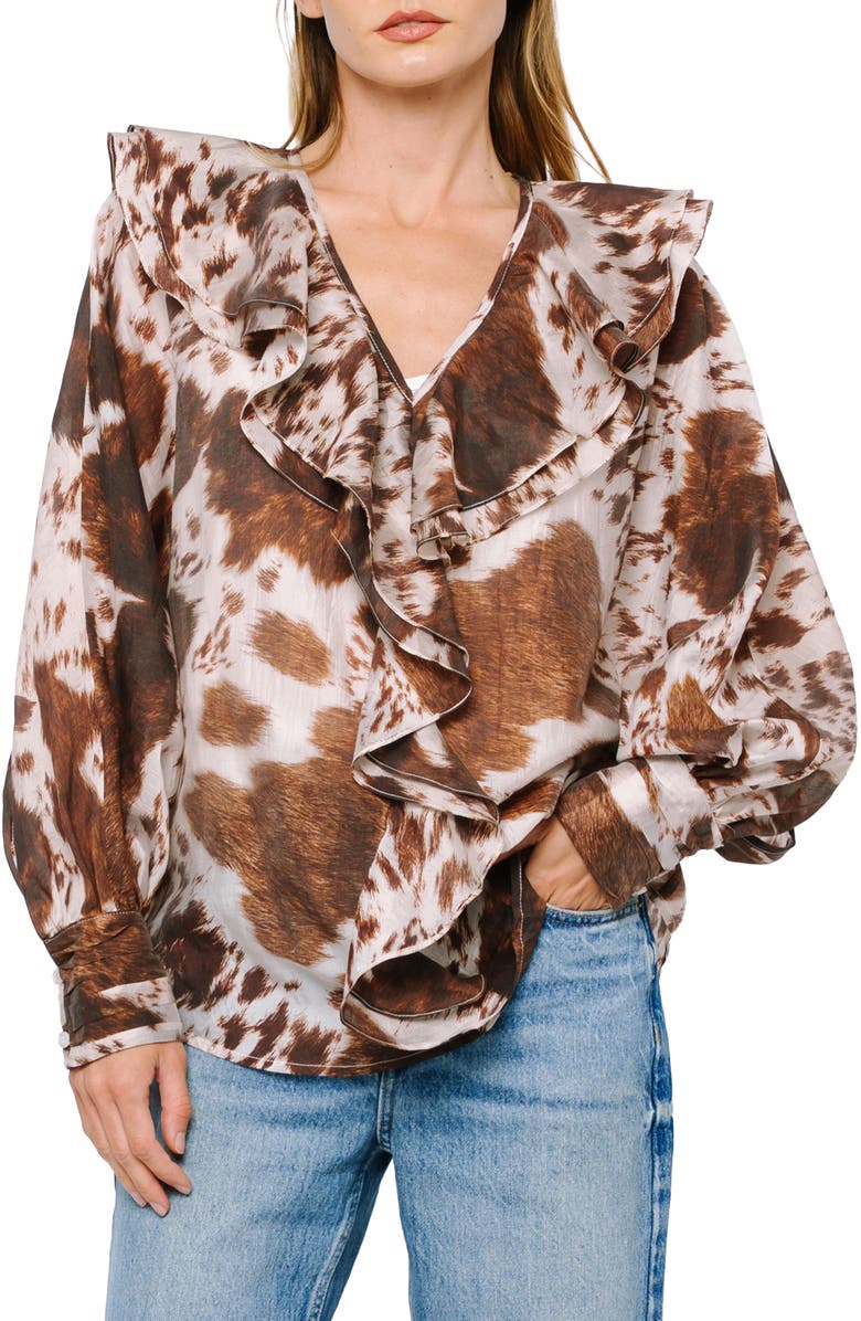 CIEBON Sienna Animal Print Ruffle Top, Alternate, color, Brown Multi