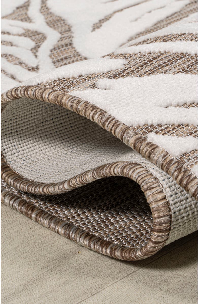 JONATHAN Y Tobago High-Low Two-Tone Monstera Leaf Indoor/Outdoor Area Rug, Alternate, color, Brown/Ivory