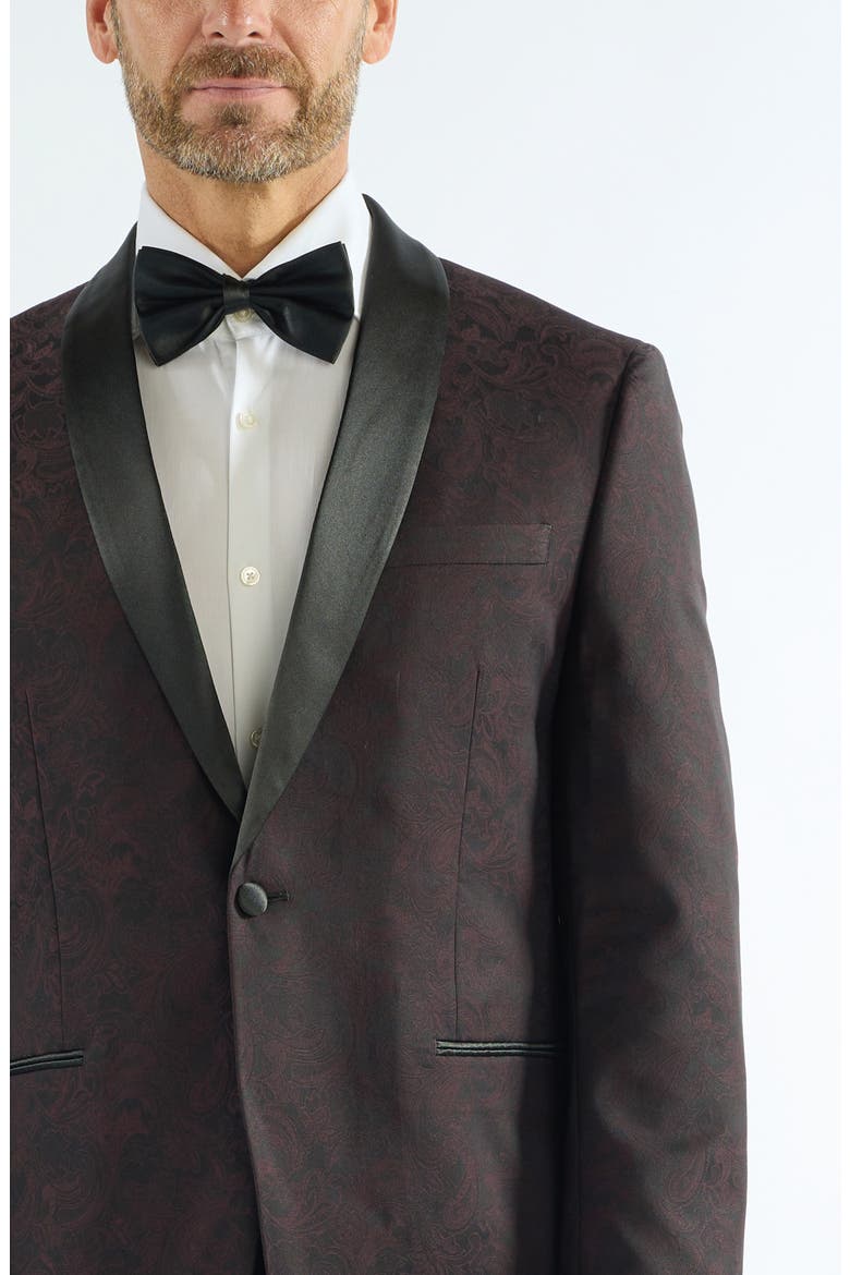 Paisley Jacquard Evening Jacket, Alternate, color, BURGUNDY