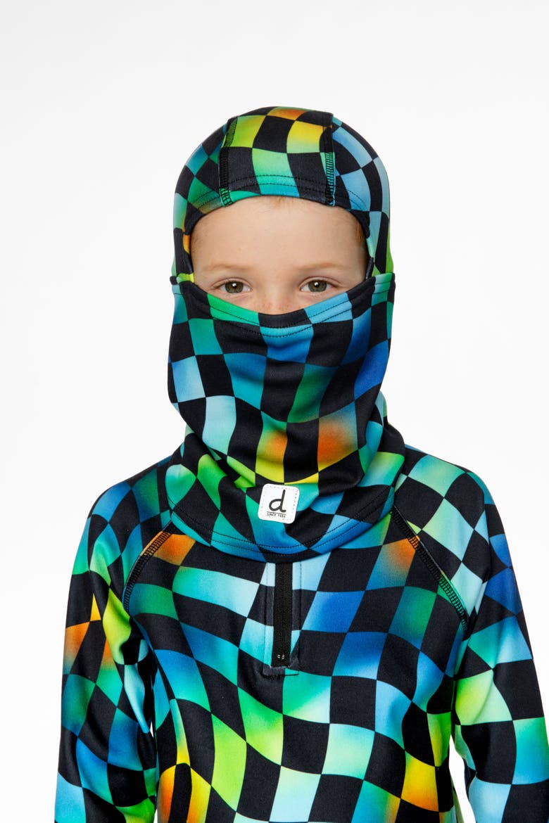 Checkered Brushed Jersey Reflective Stretch Balaclava, Alternate, color, Blue Checkered Print