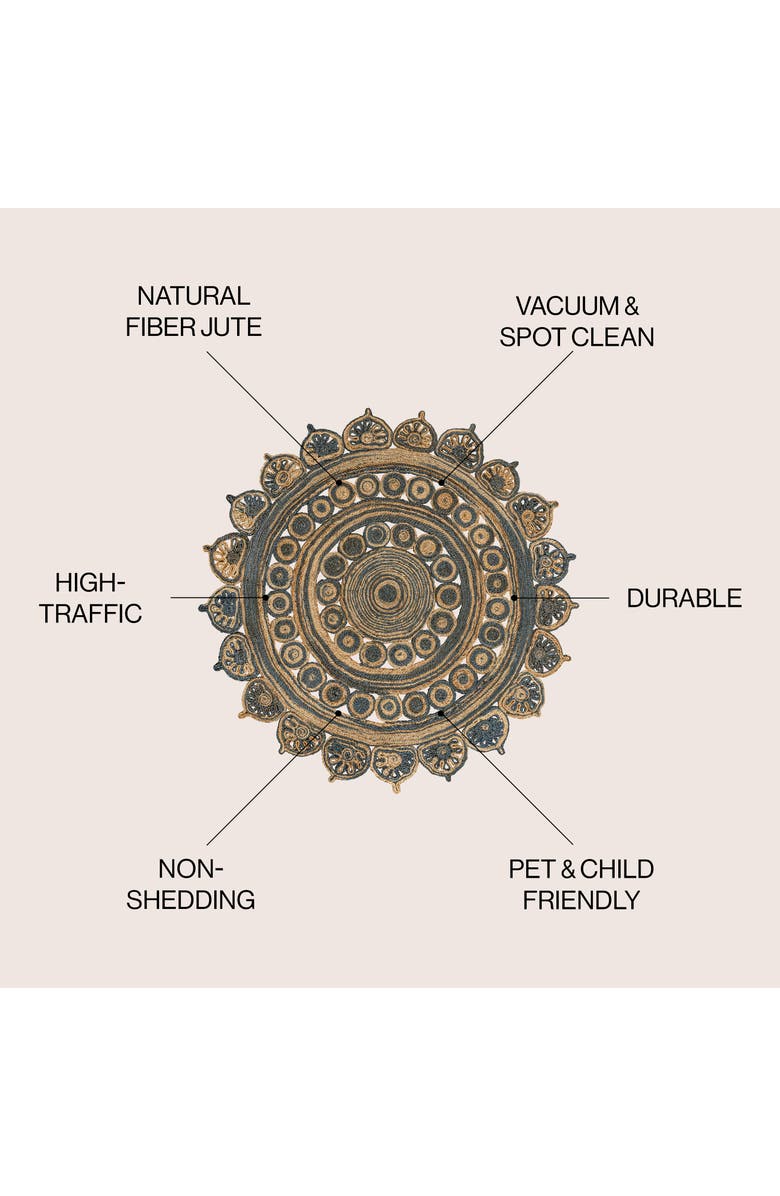 JONATHAN Y Flora Medallion Contemporary Bohemian Round Jute Round Area Rug, Alternate, color, Blue/Natural