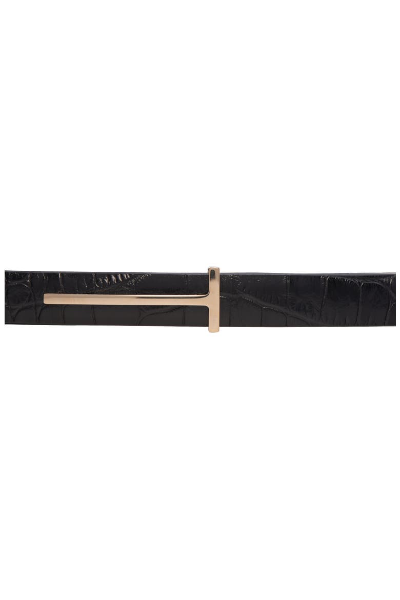 Croc Embossed Patent Leather Skinny Belt, Alternate, color, NAA BLACK
