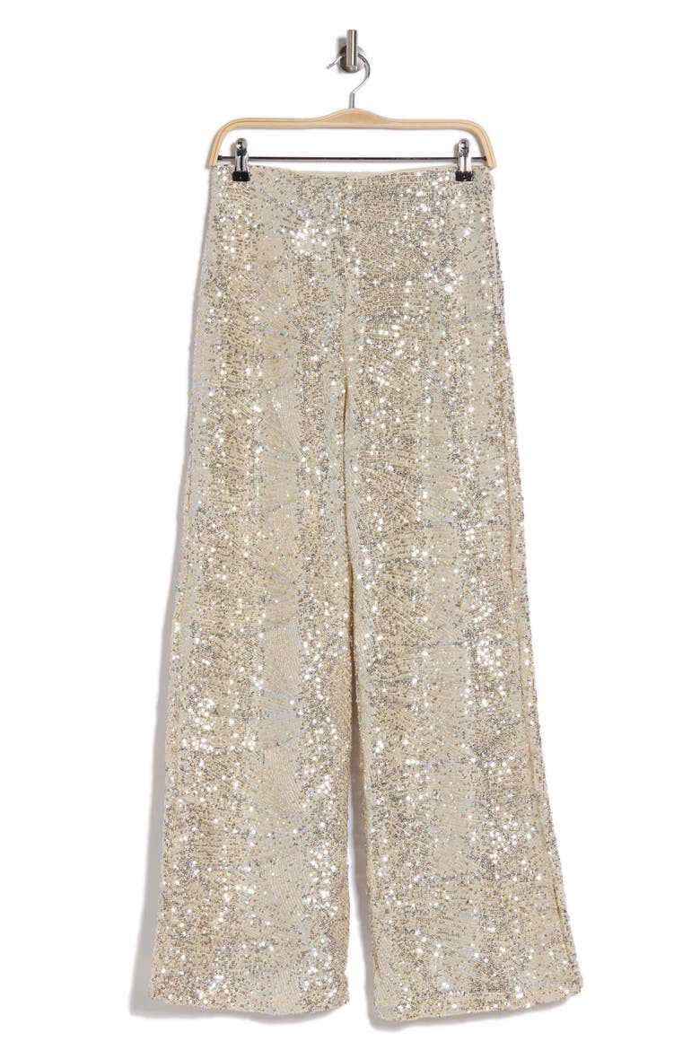 Sequin Wide Leg Pants, Alternate, color, FROSTED ALMOND