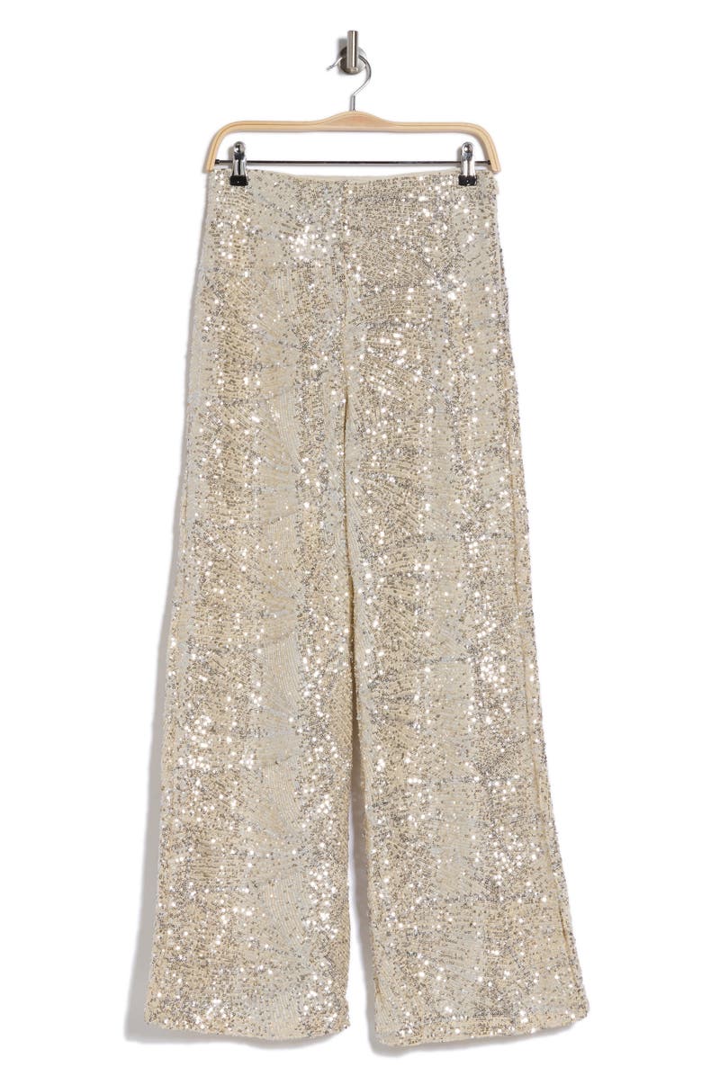 ICHI Sequin Wide Leg Pants, Alternate, color, Frosted Almond