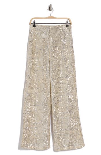Ichi Sequin Wide Leg Pants In Frosted Almond