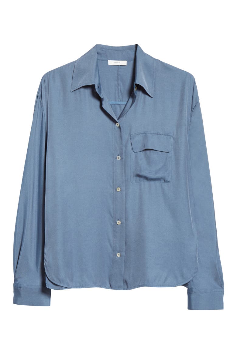 Easy Utility Silk Blend Button-Up Shirt, Alternate, color, MOSAIC BLUE